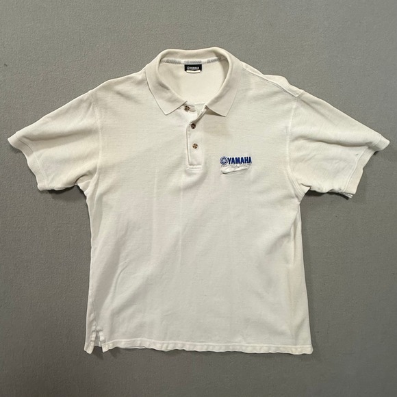 Vintage Yamaha Factory Racing White Preppy Polo Short Sleeve Shirt Men M